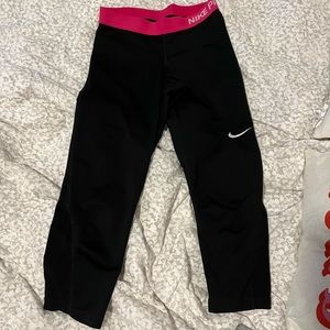 Nike pro dri fit three quarter length leggings black hot pink medium women’s